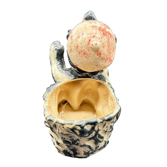 Vintage Ceramic Dog With Hat & Pouch Planter Hand-Painted Crackle Glaze - Picture 4 of 6